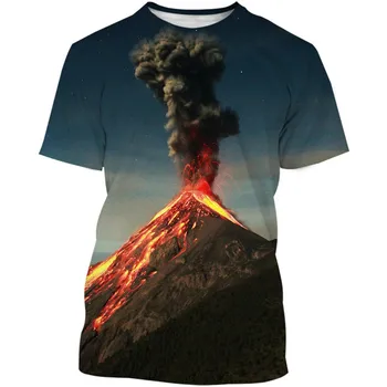 Реколта тениска с изображение на изригване на вулкан в стил Харадзюку за момчета и момичета, летни тениски за деца от 4 до 20 години, готини дрехи за тийнейджъри