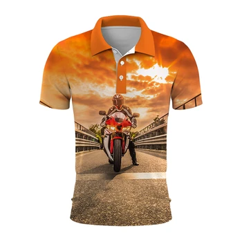 Ретро Мотоциклетът Мъжка Риза с къси ръкави с 3D Принтом, Поло Риза С Дышащим Ревера, Всекидневни Топ, Модерен Къс Ръкав За по-Възрастните Мъже, Para Homme