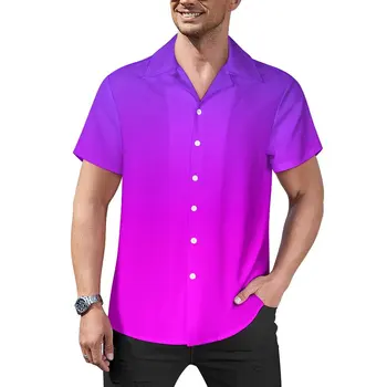 Риза за почивка с принтом Омбре, Лилави и розови Хавайски ежедневни ризи, Мъжки Реколта блузи с къс ръкав, графичен топ Голям размер