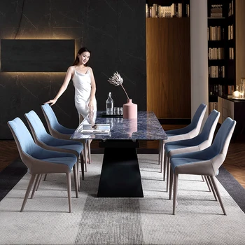 Сгъваема маса от сини плочи, Луксозни камък, висококачествена ярка повърхност, Растягивающийся маса, подвижни мебели, мебели за дома