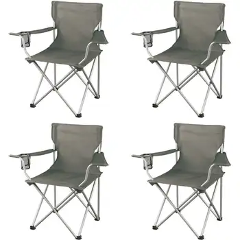 Сгъваеми туристически столове с мрежесто подстаканником, Комплект от 4 парчета, 32,10x19,10x32,10 инча