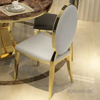 Скандинавски Луксозен стол за Хранене от неръждаема стомана и злато за кухненски мебели, Хотелски Метален стол за Хранене, кухненски стол за дневна A