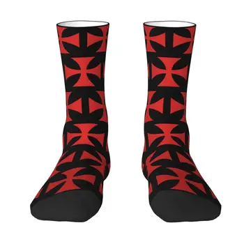 Сладки Червени Престрелки Чорапи с Кръст Тамплиера, Женски Мъжки Топли спортни и футболни чорапи с 3D принтиране