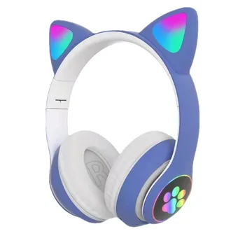 Сладък Слушалки-светкавица с Кошачьими уши, Безжични Слушалки с микрофон, led подарък за момиче, Стереомузыка, Bluetooth-Слушалка за телефон, слушалки