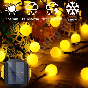Слънчеви гирлянди за къмпинг, улични 200 led осветителни тела с хрустальным топка, Водоустойчив Слънчевата фея за декор на Коледно парти в градината