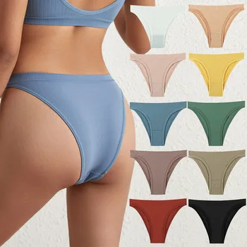 Спортни безшевни секси прашки в голям размер, с еластична тениска, женски евроамериканские бесследные панталони на чист цвят и удобна тънка талия вътре 