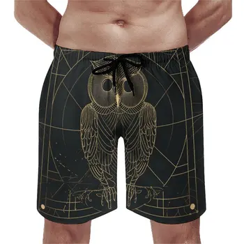 Спортни къси Панталони Owl Летни Шорти Astro Geometry Minimalist Art, Ежедневни панталони, Мъжки спортни бързо съхнещи Топене с принтом