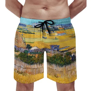Спортни къси панталони Vincent Van Gogh Harvest at La Crau, Красиви Плажни Шорти, Мъжки бързо съхнещи Топене За Джогинг По Поръчка, Подарък За Рожден Ден