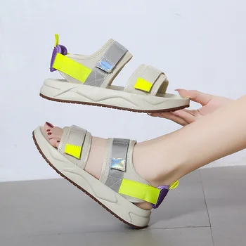 Спортни сандали в Корейски стил Смесени Цветове На дебела Подметка в Римски Стил За Отдих, Плажна Мода Универсална дамски Обувки Zapatos Mujer Verano