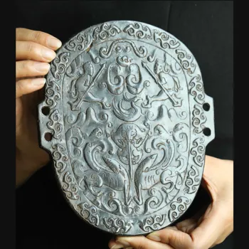Старинна статуетка ръчно изработени от естествен хотанского нефрит маска на дракон palte bi a