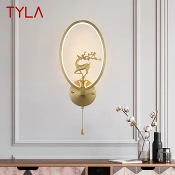 Стенен лампа TYLA в китайски Стил, led Златен, Ретро, Месинг, Креативен, С Елени, стенни лампи За Дома, хол, Спалня, кабинет, Интериор