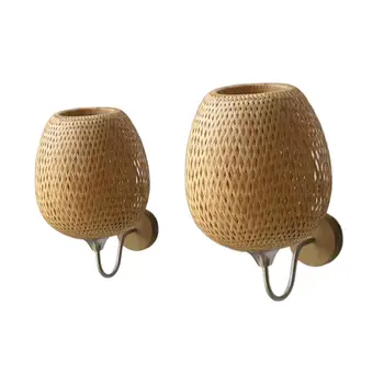 Стенен монтаж аплици от ратан и бамбук, лампа в селски стил за сядане на предната веранда