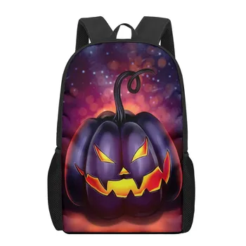 Страшно раница с фенерче във формата на тиква за юноши, момичета, момчета, Училищен раница за Хелоуин, училищна чанта за ужасите, 16 Инча, студентски чанта за книги