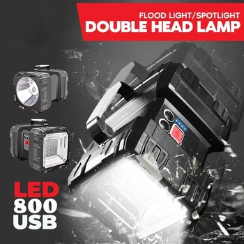 Супер Ярки led прожектор XHP100 с двойна глава, която се презарежда чрез USB, Ръчно фенерче, работен прожектор, Прожекторный светлина
