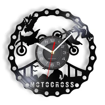 Състезанието по мотокрос Brappp Декор с Модерни Стенен часовник За път с мръсни мотора, Vinyl плоча, Часовници за свободен стил, състезателни мотоциклети, Подарък Състезатели