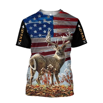 Тениска Оверсайз с шарките на Лосове 3D, Лятна Ежедневни Мъжки Модни Градинска Дрехи, Мъжка тениска с къс ръкав, Камуфляжные Върхове с ловни животни