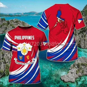 Тениска с графично изображение на националния флаг и герб Филипините, Лятна ежедневни градинска дрехи, мъжки модни тениски, блузи с къс ръкав за момчета в голям размер