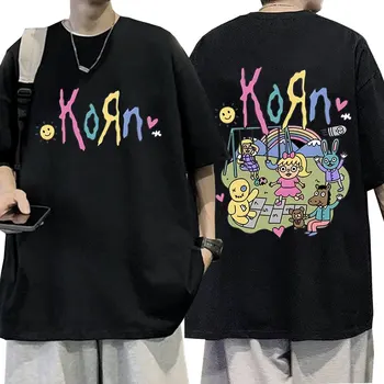 Тениска с музикален албум на рок-групата с анимационни герои Korn, мъжки реколта метална готическата тениска оверсайз, градинска дрехи, летни тениски с къс ръкав