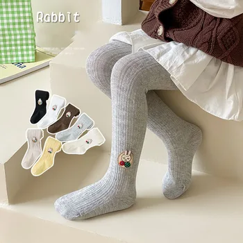 Топли детски чорапогащи със заек, Пролетно-есенни памучни чорапогащи за момичета, Детски гамаши, Детски чорапогащи, Чорапи 1-8 години