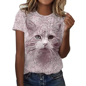 Трансграничная лятна дамска тениска Amazon с 3D принтом Котка топ с къс ръкав, дамски тениска, дамски дрехи по поръчка с принтом