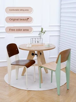 Трапезария стол от масивно дърво в Скандинавски стил, метален Стол с ретро облегалка, Естествена удобен домакински стандартен стол, мебели за трапезария
