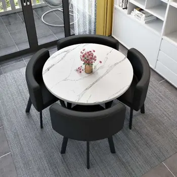 Трапезна маса по прост разговорния стил, кръгла маса за прием, определени за всекидневната, Луксозни 4 стола, мебели за трапезария Mesas Comedor