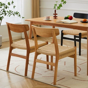 Трапезни столове от японско дърво, Сплетен стол за ресторант, компютърен стол с извита облегалка, стабилна носеща мебели за дома