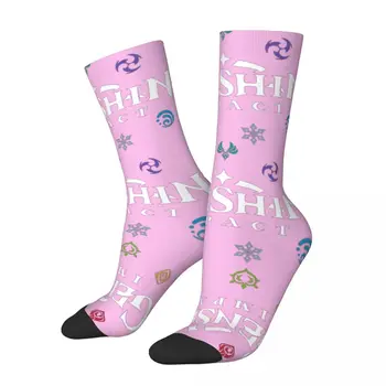 Удароустойчив елементи Genshin (цвят) Класически зимни чорапи унисекс genshin, улични щастливи чорапи, уличен стил, Луд чорап
