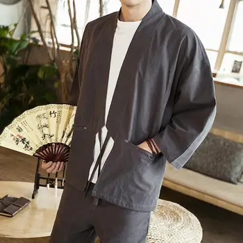 Удобни мъжки яке, етнически жилетка в ретро стил, палта, дантела отпред, обикновен дълъг ръкав за мъже ежедневна стил