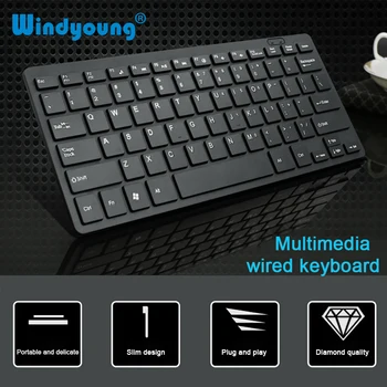 Ультратонкая жични клавиатура USB 2.0 Mini Multimedia, детска клавиатура за КОМПЮТЪР-лаптоп с 78 бутони, стикер на испански, арабски, руски, иврит