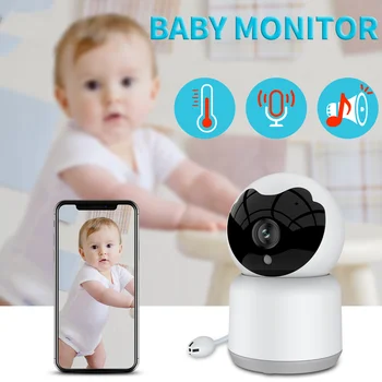 Умен детски монитор 1080P HD с температура и влажност, възпроизвежда приспивна песен дистанционно, двупосочна аудио, видео камера за гледане на деца