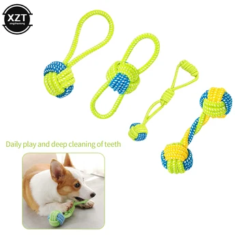 Универсални играчки за домашни животни, Дъвчене памучен въже, Скрежещущая Въже за почистване на зъбите, Възел за котешки и кучешки ухапвания, въже в 4 стила