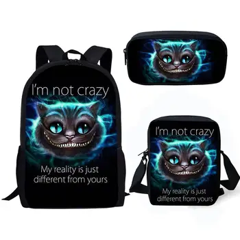 Училищен комплект от 3 теми с принтом любимец котка, комплект ученически чанти за момичета и момчета, Студентски детска чанта за книги и за ланча, чанта за моливи, раница за юноши в колежа