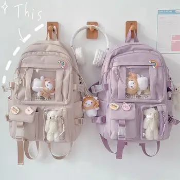 Училищна чанта за момичета, раница с голям капацитет за сладка кукла, мека чанта за момичета в корейски стил