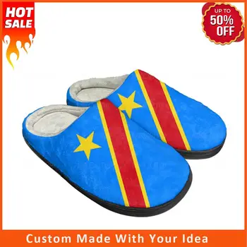 Флаг на Демократична Република Конго Домашни Памучни Чехли по поръчка, Мъжки И дамски Сандали, Плюшен обувки за спални, водене жив топлина, Чехли