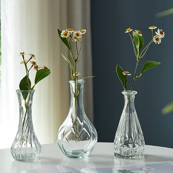 Френска реколта ваза за хидропоника, Прозрачни стъклени вази, мини-ваза с релефни, Естетичен декор, Украса на масата в офиса