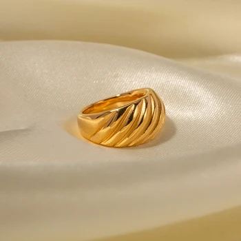 Френското винтажное водонепроницаемое 18-каратово злато, неръждаема стомана, диагонално кройката, текстурированное широк пръстен за лице, Ins, креативен дизайн, творческа пръстен