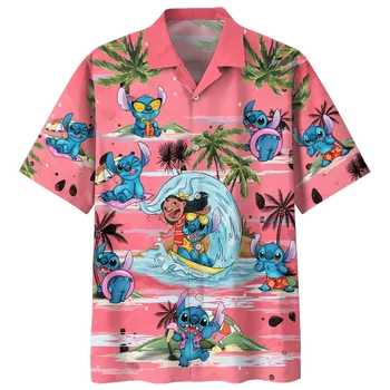 Хавайска риза Lilo Stitch, Летни Мъжки и дамски Модни дрехи Ризи с къси ръкави, Хавайска риза Disney, Ежедневни плажна риза Stitch