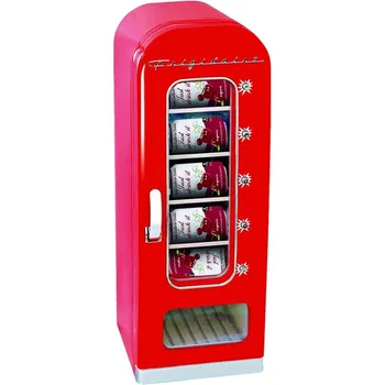 Хладилник EFMIS045-ЧЕРВЕН Ретро, подходящ за офис, стая в общежитието, бара или у дома, Мини-хладилник, Автомат за продажба на напитки на 10 кутии, Червен