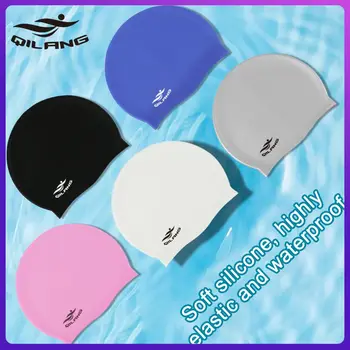 Цветна шапка за плуване, гъвкава водоустойчива защита на ушите, с дълга коса, шапка за басейна-Тънки шапки за къпане на едро