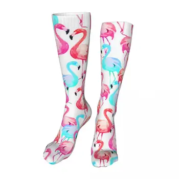 Цветни Чорапи до Глезена с Шарките на Фламинго, нов продукт, Унисекс Чорапи до средата на прасците, Дебели Меки Възли на Ежедневните Чорапи