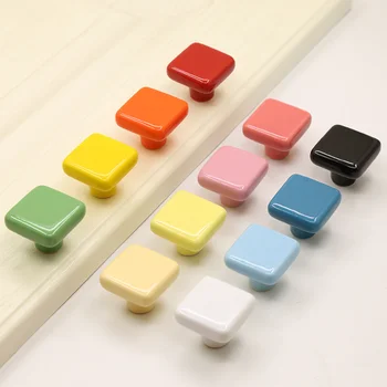 Цветни керамични квадратна дръжка за детски мебели Модерни лекота дръжки за шкафове и чекмеджета на мебели за деца