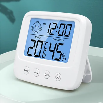 Цифрови LCD термометри с подсветка, Влагомер, Цифров стаен термометър и сензор за влага с часове, влажност на въздуха и температура