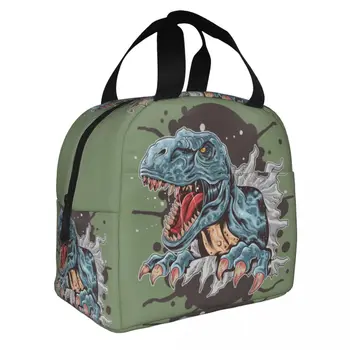 Чанта за обяд с принтом динозавър Минути Рекс за жени, разменени термоохладитель, Cartoony динозавър, кутия за обяд, Офис чанти за пикник, пътни чанти за хранене