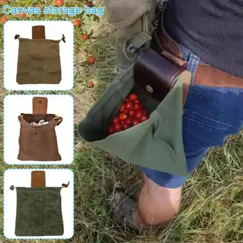 Чанта за събиране на храни на открито, Поясная чанта за събиране на плодове, Холщовая чанта за съхранение в джунглата за разходки с кожен калъф и катарама