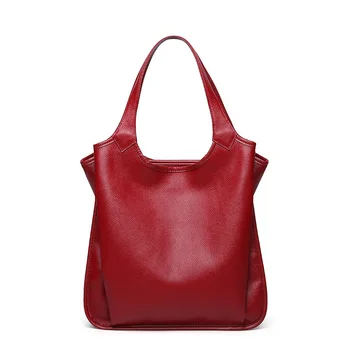Чанта от естествена телешка кожа, Дамски Зимни Дамски Кожени Големи Чанти, Дамски Чанта през рамо, Червени Чанти-тоут за жени 2023, Чанта за Пазаруване
