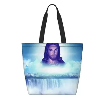 Чанта-тоут за пазаруване с продукти на Спасителя Исус Христос, на Женската чанта-тоут за пазаруване с образа на християнския Бог, холщовые чанта през рамо, чантата е с Голям капацитет