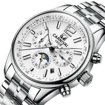 Часовници Швейцария карнавал автоматични механични мъжки фаза на Луната марка луксозни водоустойчив Сапфир Светещите стрелки на часовника C8702