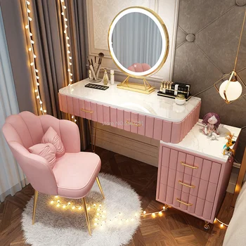 Чекмеджета Led smart тоалетка и Огледало за грим Модерен минималистичен тоалетка Гардероб за съхранение на мебели за дома Tavolo Trucco