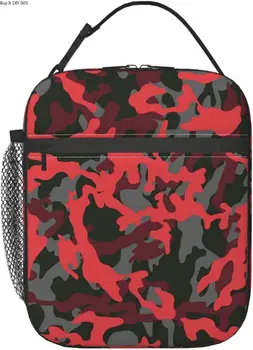 Червена камуфляжная чанта за обяд за мъже и жени, изолирани чанти-хладилници, многократно обяд-бокс за колеж, работа, офис, пикник